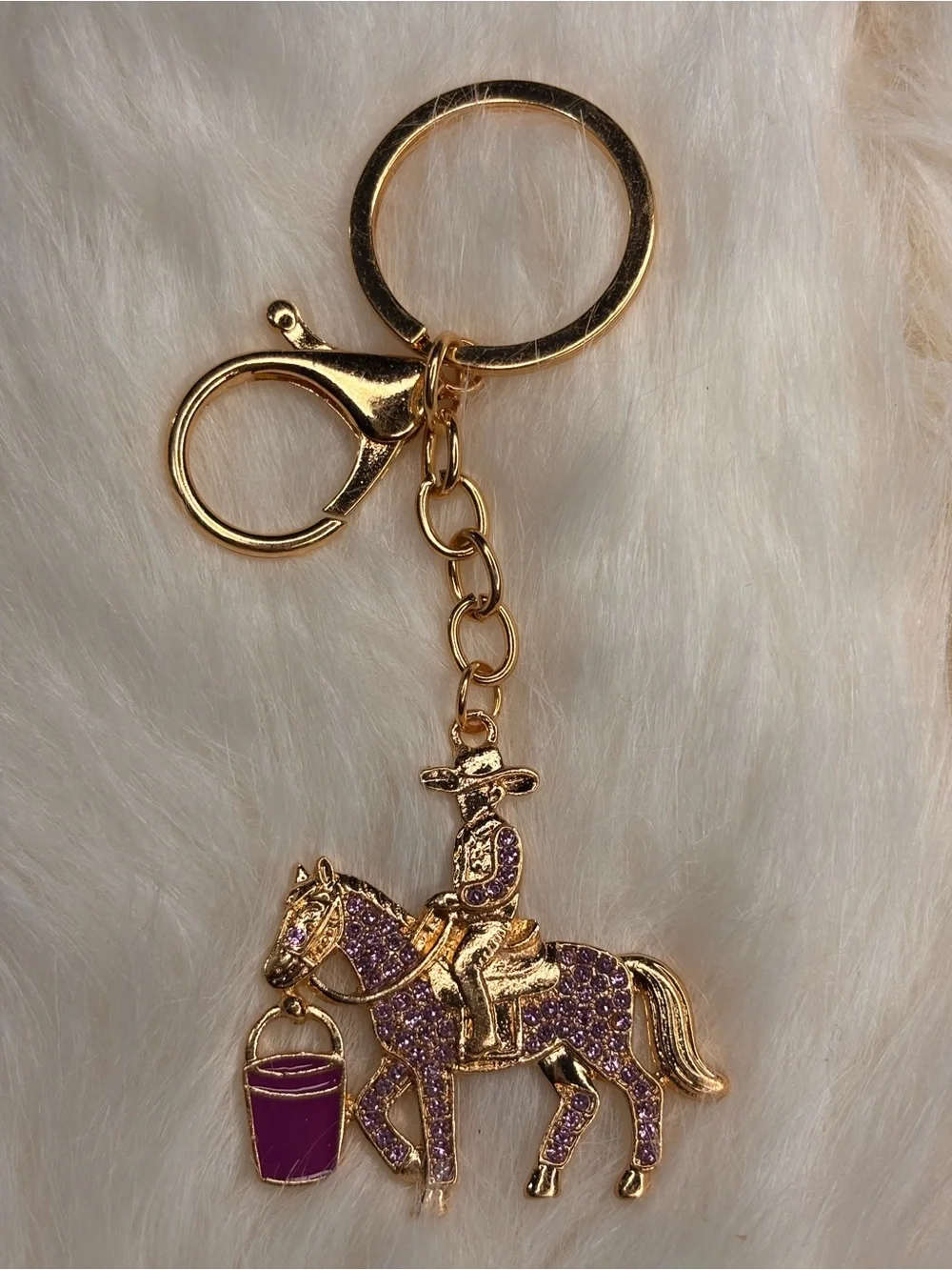 Purple Rhinestone Cowboy Horse Western Keychain Bag Charm